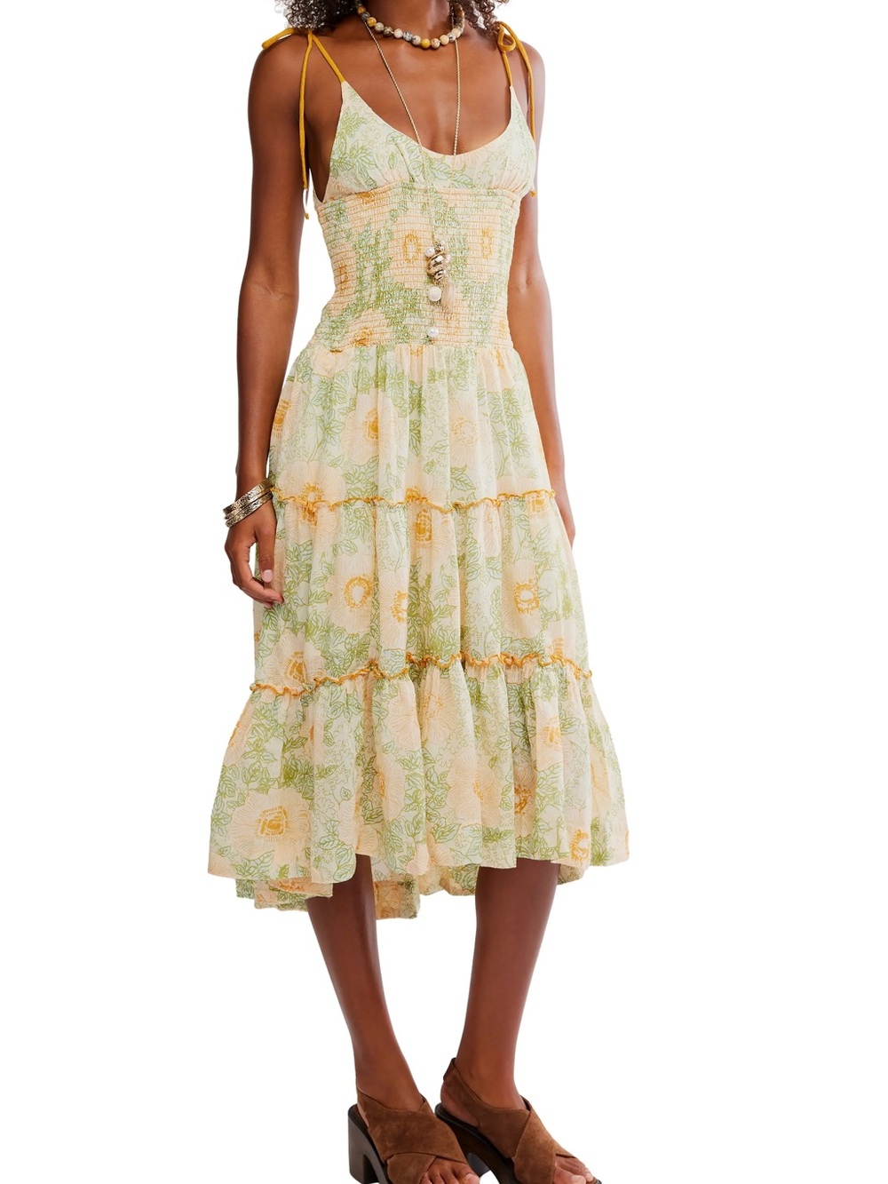 Free People Adriel midi dress-Light Floral with Tie Straps-XL-new!
